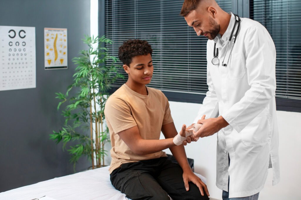rheumatologist checking up on a child patient