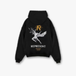 Represent hoodie stands as a quintessential garment